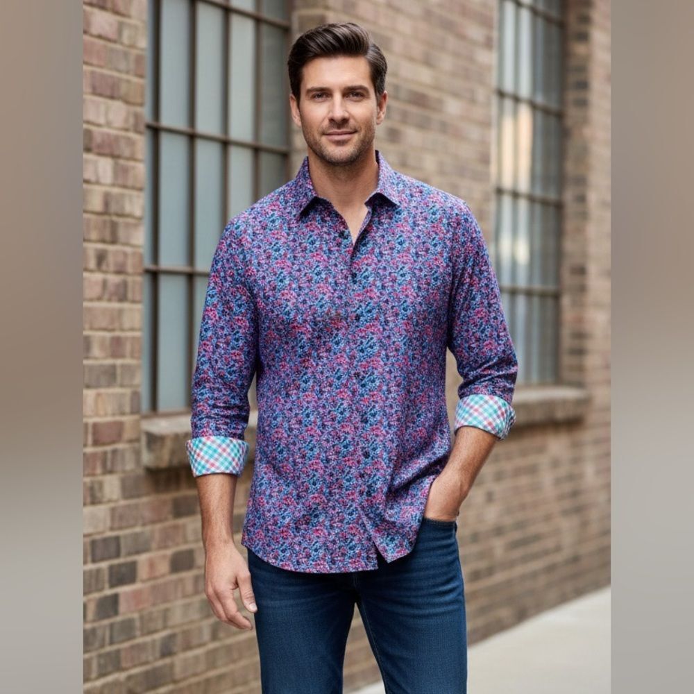 Take 50% OFF- Thomas Dean Multicolor Floral Men's Shirt, Size-3XLT